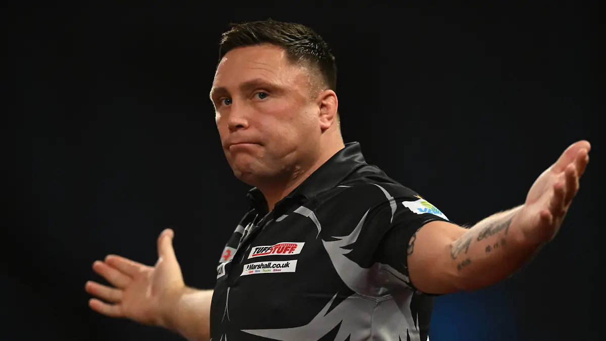 RECORD DATE NOT STATED 29th December 2022, Alexandra Palace, London, England 2022/23 PDC Cazoo World Darts Championships Day 12 Evening Session Gerwyn Price reacts during his match with Jose de Sousa PUBLICATIONxNOTxINxUK ActionPlus12462145 SimonxWest
