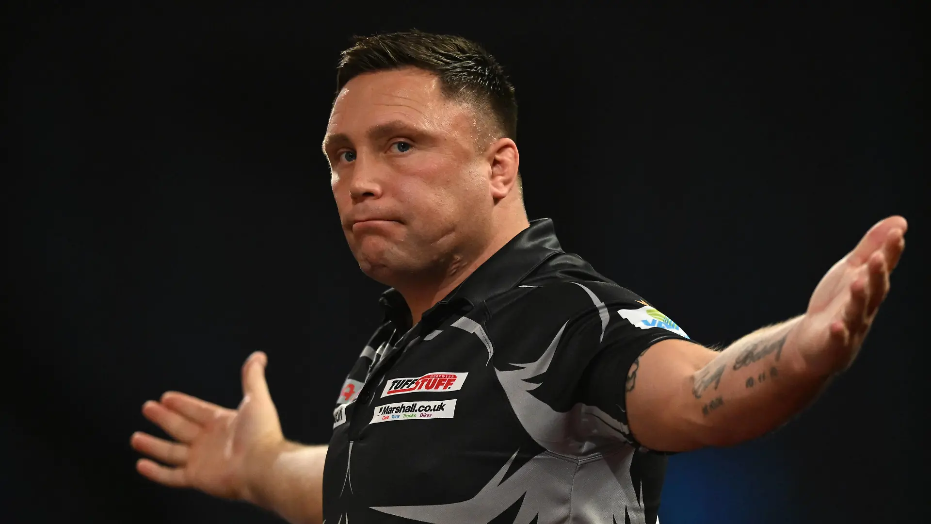 RECORD DATE NOT STATED 29th December 2022, Alexandra Palace, London, England 2022/23 PDC Cazoo World Darts Championships Day 12 Evening Session Gerwyn Price reacts during his match with Jose de Sousa PUBLICATIONxNOTxINxUK ActionPlus12462145 SimonxWest