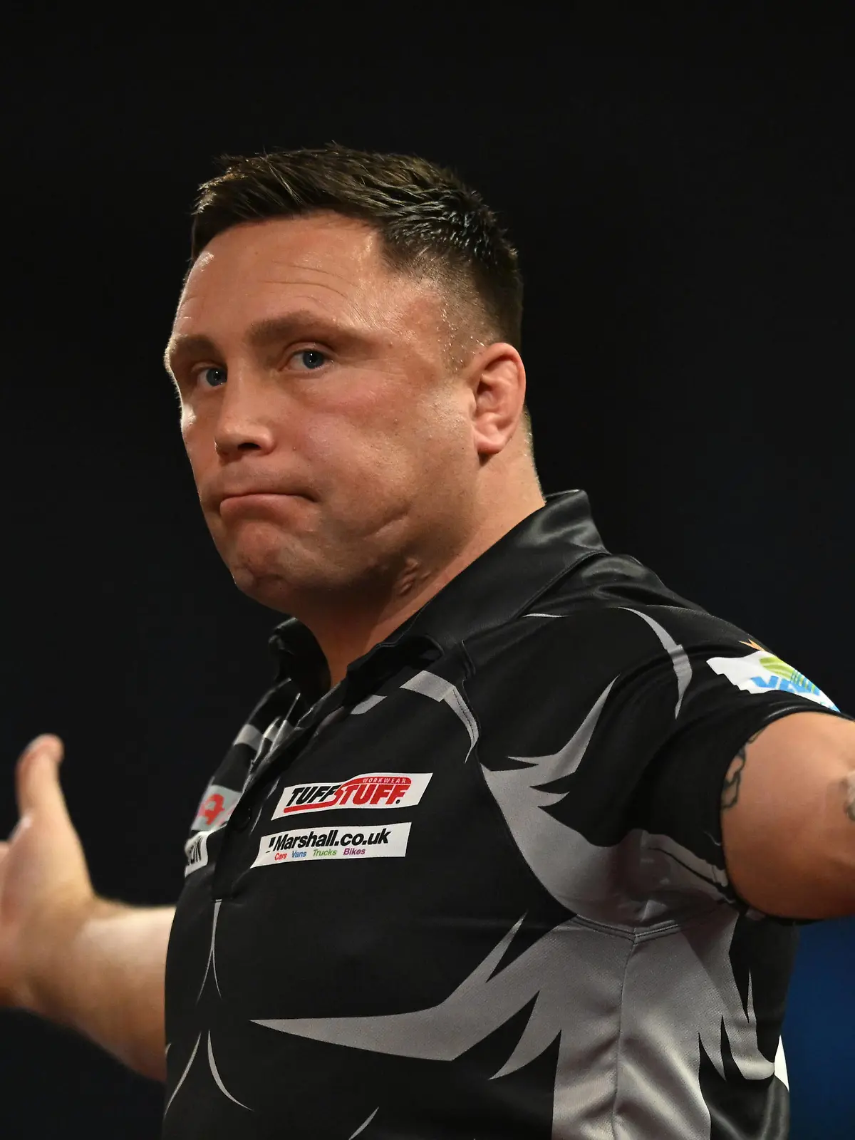 RECORD DATE NOT STATED 29th December 2022, Alexandra Palace, London, England 2022/23 PDC Cazoo World Darts Championships Day 12 Evening Session Gerwyn Price reacts during his match with Jose de Sousa PUBLICATIONxNOTxINxUK ActionPlus12462145 SimonxWest 