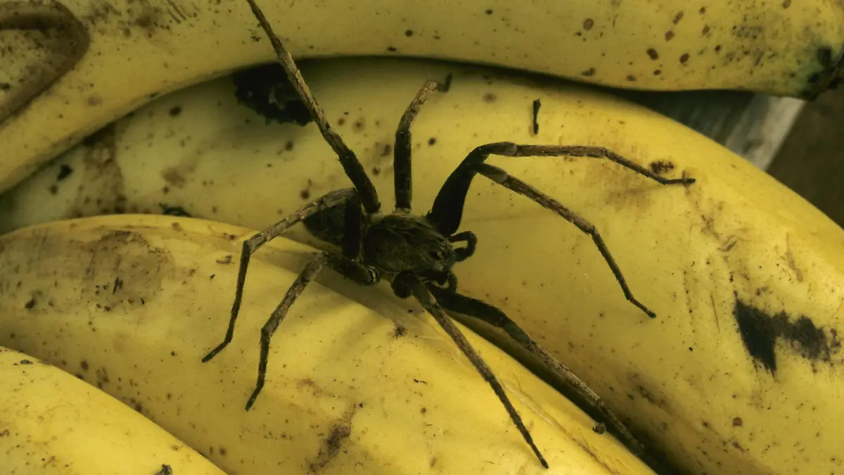 Kammspinne, Wanderspinne (Ctenidae, Ctenidae), 'Bananenspinne' auf reifen Bananen | wandering spiders, running spiders (Ctenidae, Ctenidae), on ripe bananas | Verwendung weltweit