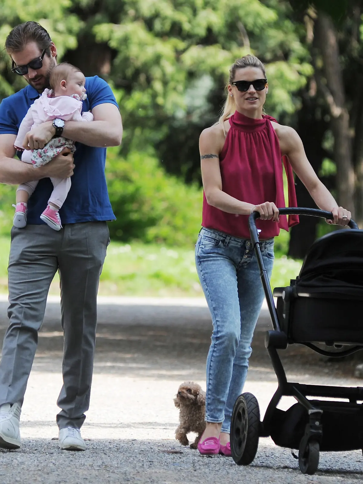 Michelle Hunziker is seen with Tomaso Trussardi and their daughter Sole on May 3, 2014 in Milan, Italy.