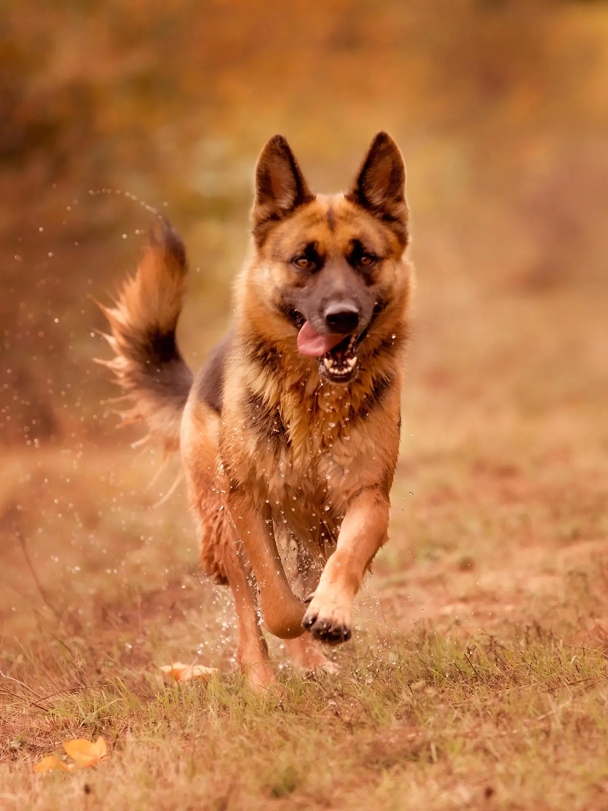 Beautiful young german shepherd dog running action, outdoors