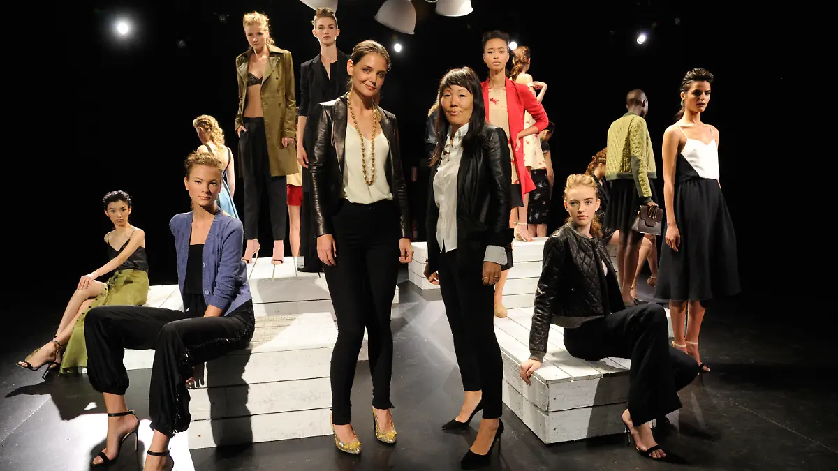 NEW YORK, NY - SEPTEMBER 12: Katie Holmes, Jeanne Yang and models rehearse for the Holmes & Yang presentation during Spring 2013 Mercedes-Benz Fashion Week at The Box at Lincoln Center on September 12, 2012 in New York City. (Photo by Kevin Mazur/Getty Images)