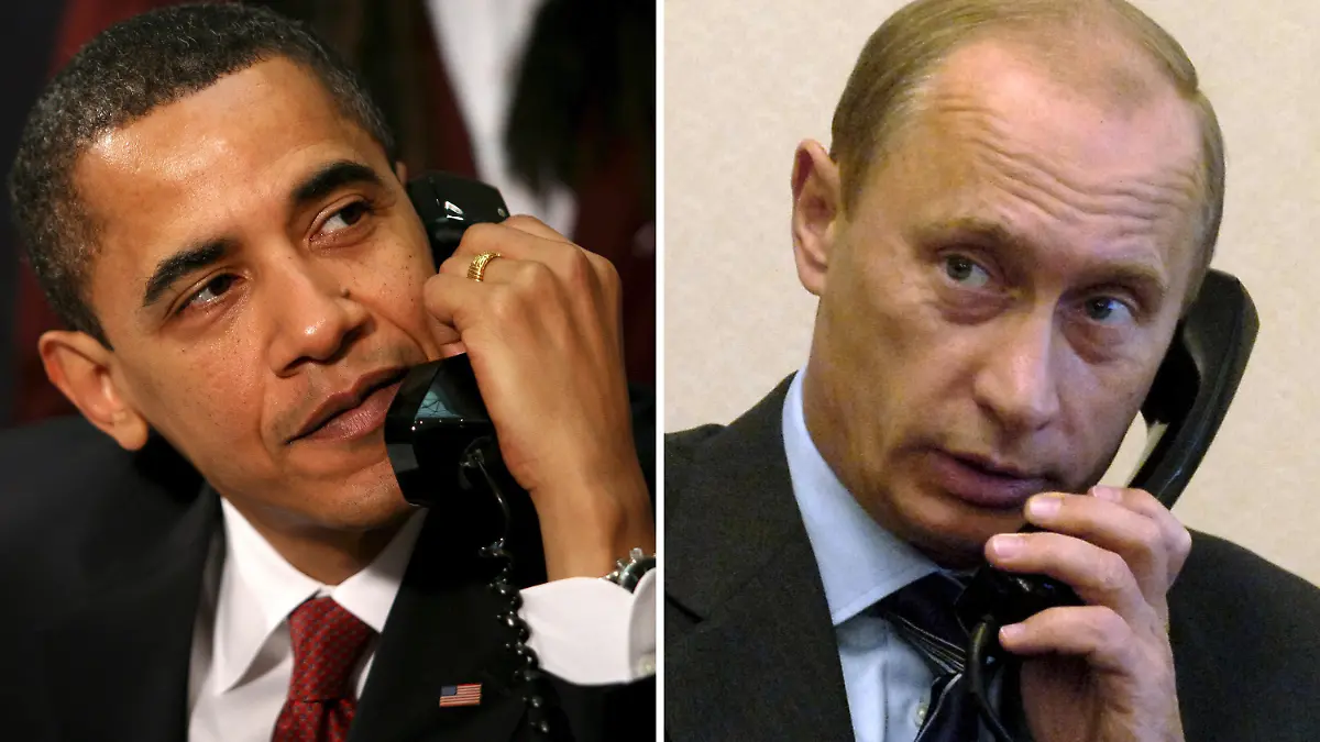 ARCHIV - US-Präsident Barack Obama (Archivfoto vom 24.03.2009) und der russiche Präsident Wladimir Putin (05.08.2005, Kombo) haben am 13.07.2013 zum Fall Snowden miteinander telefoniert. Dies teilte Kremlsprecher Dmitri Peskow am Samstag mit. Details des Gesprächs nannte er zwar nicht. Allerdings hatte Putin bereits zuvor erklärt, dass Snowden nur dann in Russland bleiben könne, wenn er aufhöre, den USA Schaden zuzufügen.  Fotos: EPA/GARY FABIANO/POOL/STR/dpa (zu dpa "Fall Snowden: USA und Russland setzen auf Schadensbegrenzung" vom 13.07.2013) +++(c) dpa - Bildfunk+++