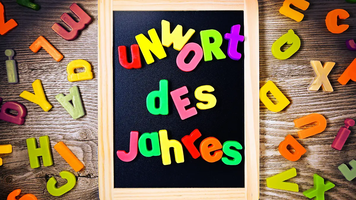 Buchstaben bilden den Schriftzug Unwort des Jahres auf einer Tafel / action press