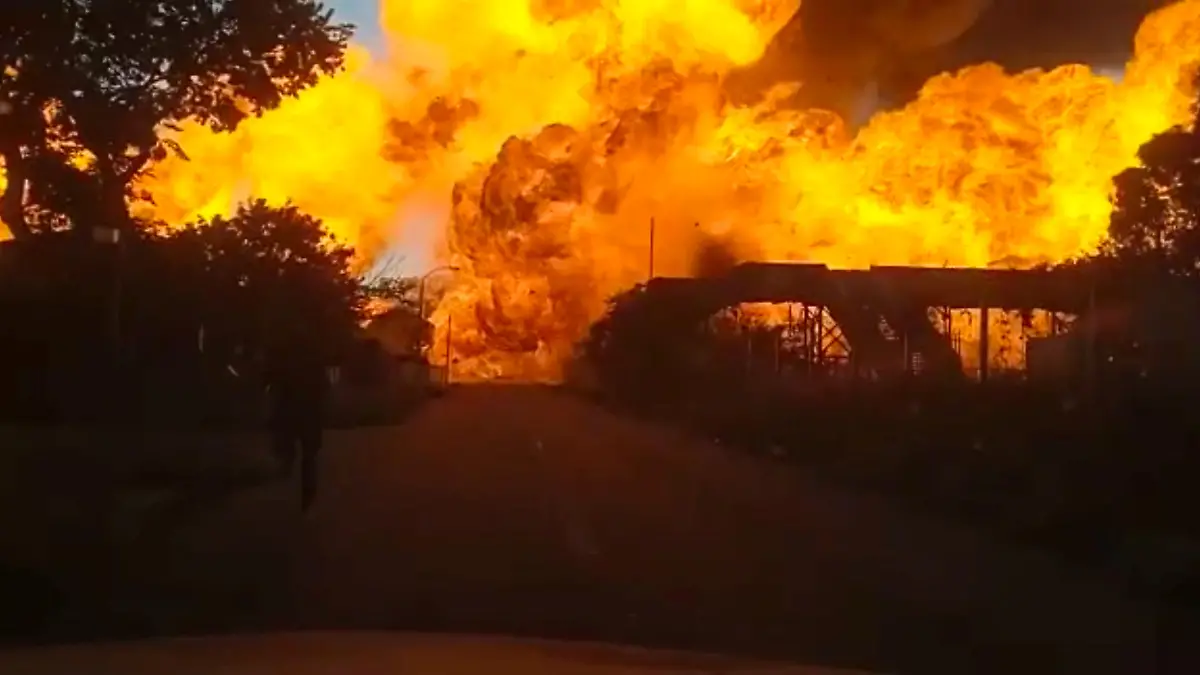 A gas tanker explodes, in Boksburg, South Africa December 24, 2022, in this screen grab from a video obtained by Reuters. AAA Security Group/via REUTERS THIS IMAGE HAS BEEN SUPPLIED BY A THIRD PARTY. MANDATORY CREDIT. NO RESALES. NO ARCHIVES.