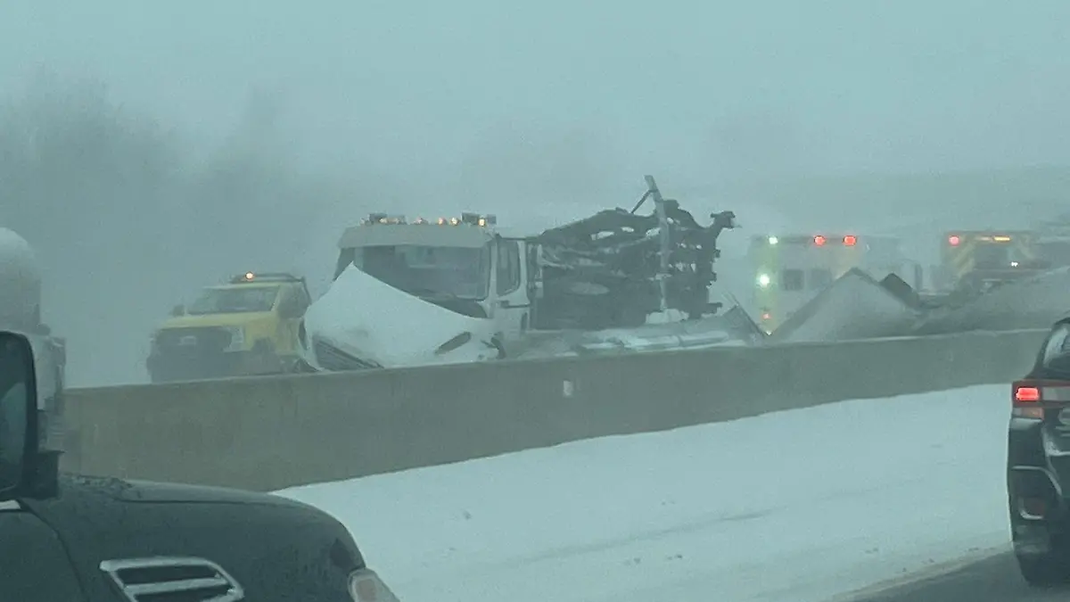 The Ohio Turnpike is seen closed in both directions after a massive pileup blocked traffic near Sandusky amid a severe winter storm in Ohio, U.S., December 23, 2022, in this picture obtained from social media. TMX/@MIKEWALDRON115/via REUTERS  THIS IMAGE HAS BEEN SUPPLIED BY A THIRD PARTY. MANDATORY CREDIT.