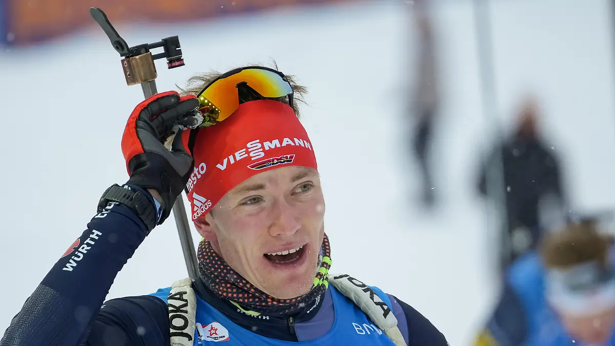 Benedikt Doll (Deutschland), DSV-Kader der Herren im Ziel 12,5 km Verfolgung der Maenner, AUT, BMW IBU Weltcup Biathlon, Hochfilzen Saison 2022/2023, 11.12.2022 Foto: Eibner Pressefoto/Johann Medvey