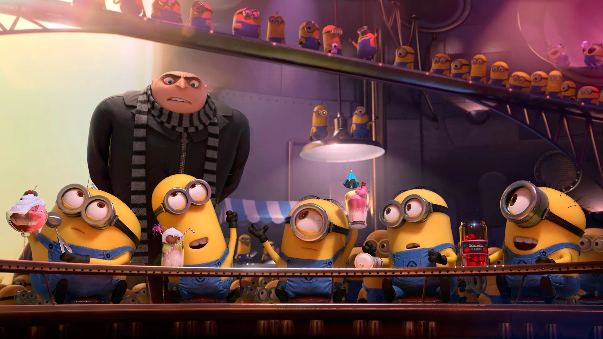 HANDOUT - Gru und seine treuen Minions in einer Szene des Kinofilms "Ich - Einfach unverbesserlich 2" (undatierte Filmszene). Die Familien-Komödie kommt am 04.07.2013 in die deutschen Kinos. Foto: Universal Pictures (zu dpa-Kinostarts vom 27.06.2013 - ACHTUNG: Verwendung nur für redaktionelle Zwecke im Zusammenhang mit der Berichterstattung über den Film und bei Urheber-Nennung) +++(c) dpa - Bildfunk+++