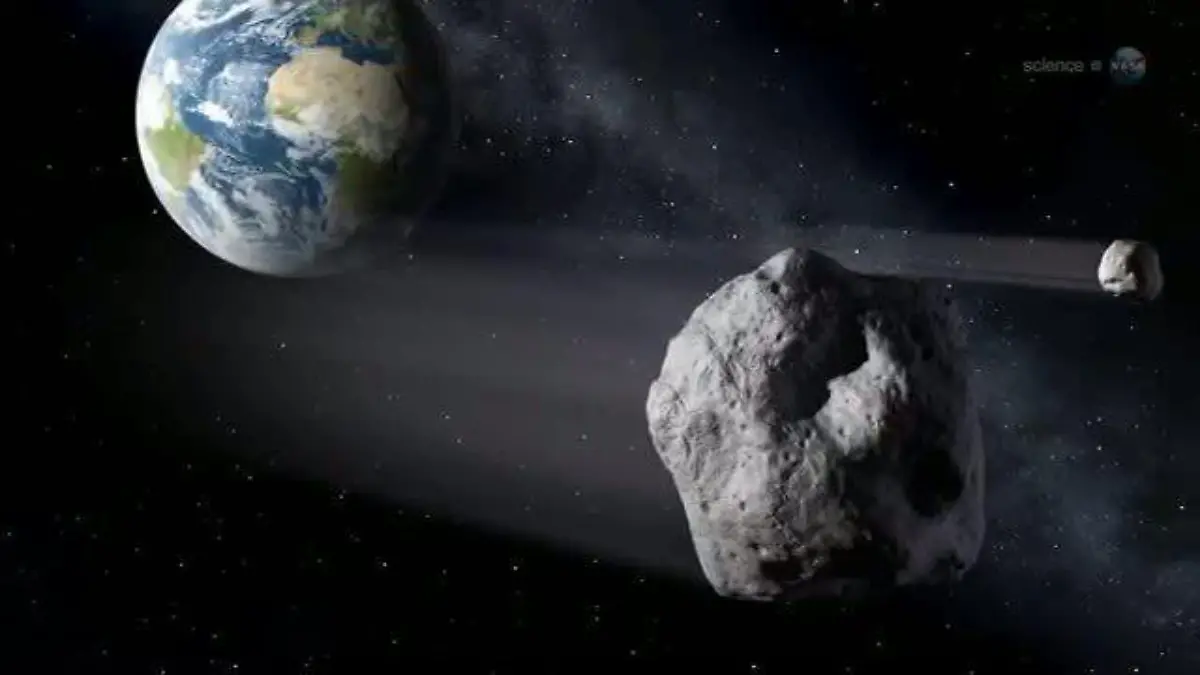 HANDOUT - Der Erde steht eine Rekordbegegnung mit einem Asteroiden bevor: Am 15. Februar 2013 wird der Asteroid 2012 DA14 knapp an der Erde vorbeischrammen, wie die US-Raumfahrtbehörde Nasa berichtet (undatierte Video-Illustration). Der Asteroid 2012 DA14 nähert sich bis auf knapp 28 000 Kilometer und kreuzt dabei sogar die Bahn zahlreicher Kommunikations- und Erdbeobachtungssatelliten. Eine Kollision schließt die Nasa aus. Foto: NASA /Science dpa  +++(c) dpa - Bildfunk+++