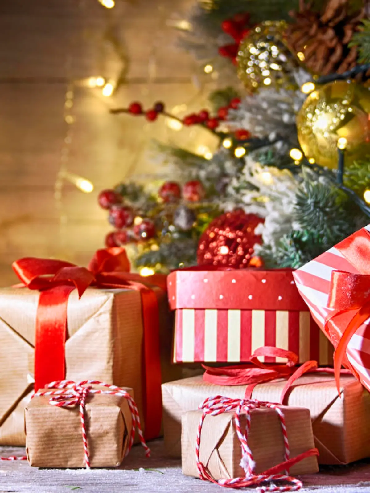 Rustic Holiday background with Christmas tree
