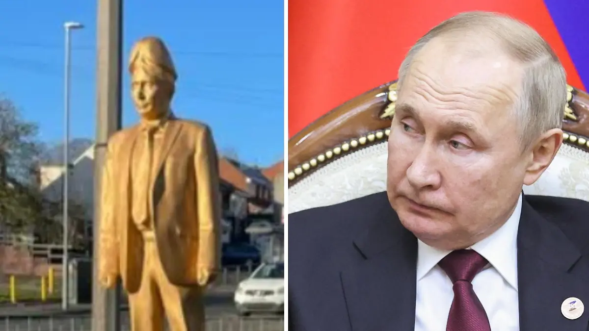 Im englischen Dorf Bell End bekam Russen-Diktator Wladimir Putin dieses Denkmal. Sein Kopf ähnelt dabei einem Penis