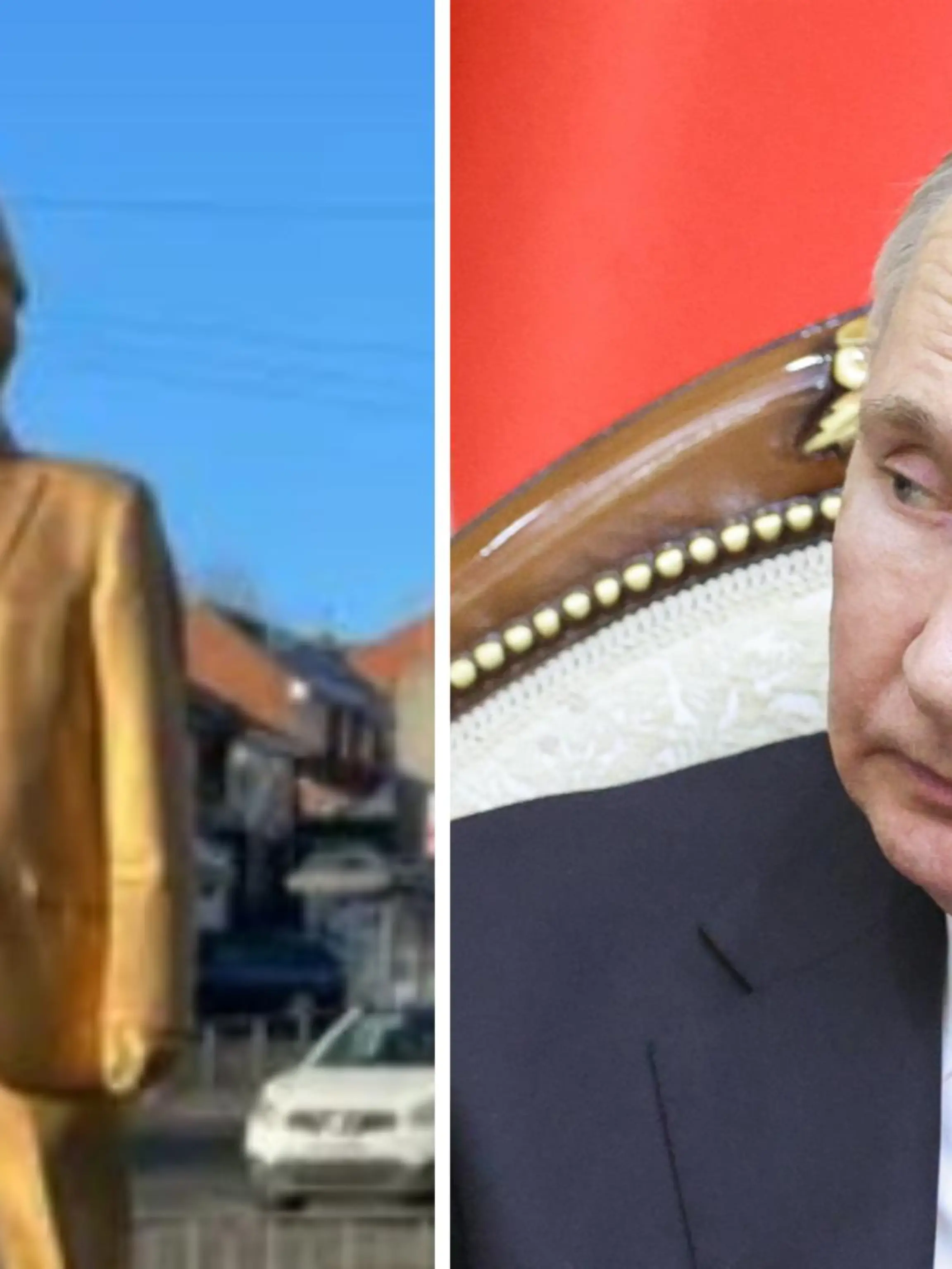 Im englischen Dorf Bell End bekam Russen-Diktator Wladimir Putin dieses Denkmal. Sein Kopf ähnelt dabei einem Penis