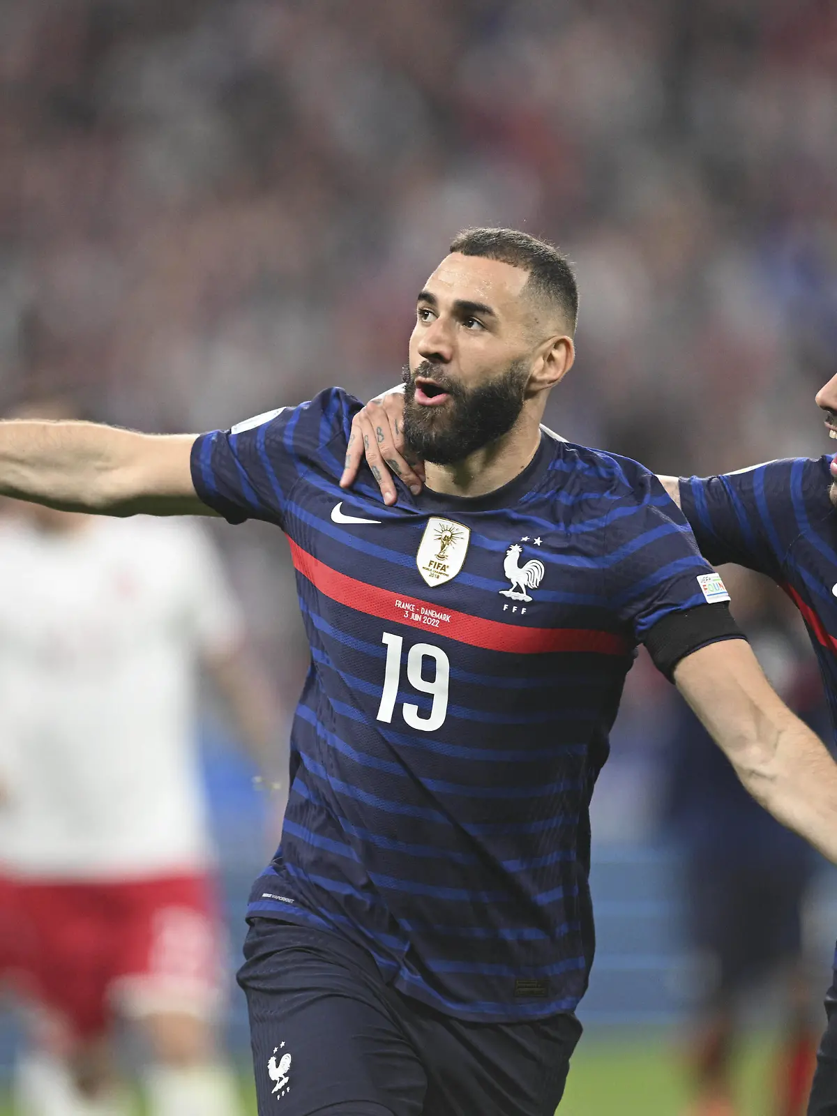  joie des joueurs de l equipe de FRance apres le but de Karim Benzema France FOOTBALL : France vs Danemark - Ligue des Nations - 03/06/2022 JBAutissier/Panoramic PUBLICATIONxNOTxINxFRAxITAxBEL