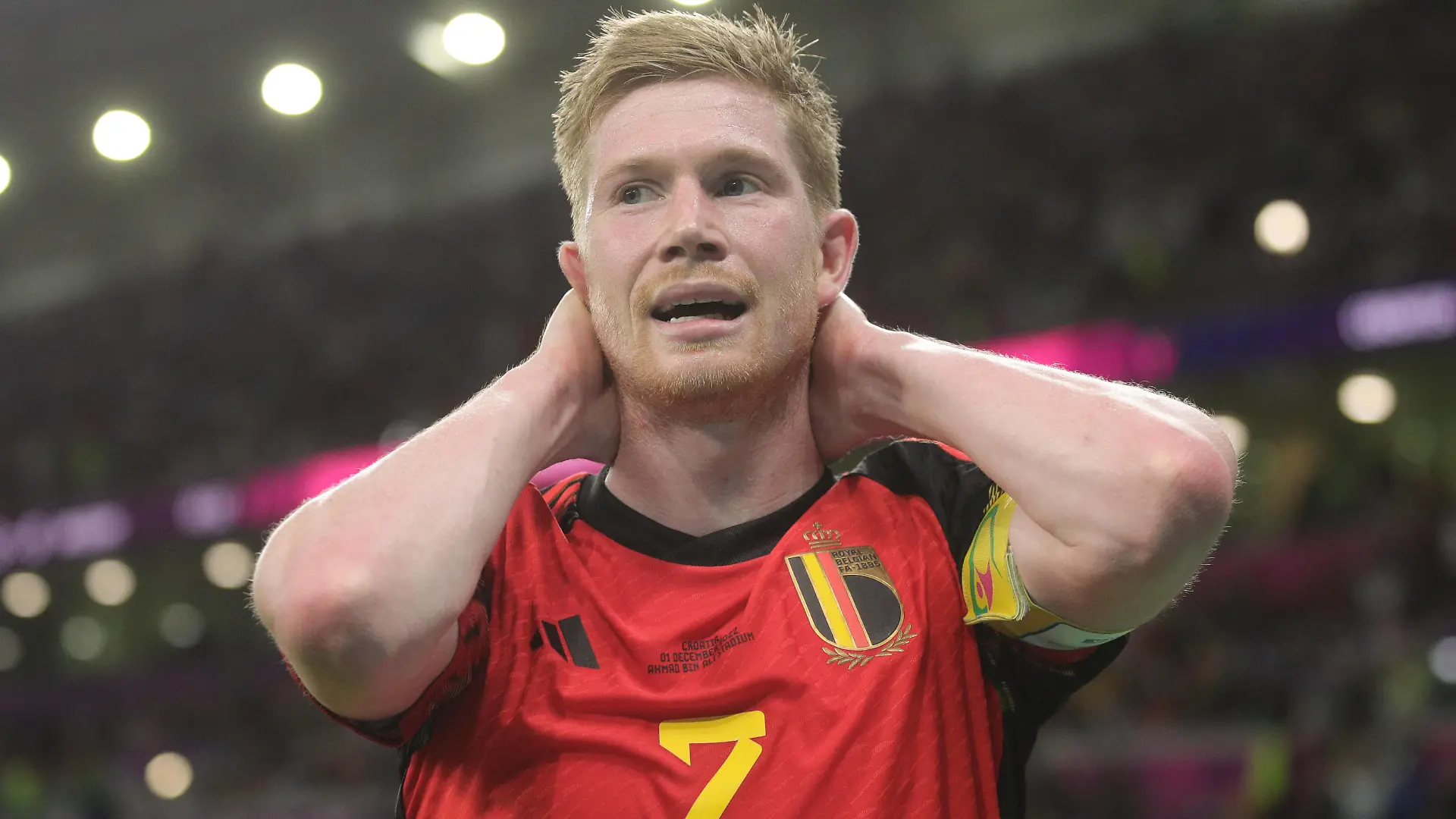 Kevin De Bruyne of Belgium reacts after a chance to score was missed during the FIFA World Cup, WM, Weltmeisterschaft, Fussball Qatar 2022 Group F match between Croatia and Belgium at Ahmad Bin Ali Stadium, Ar-Rayyan, Qatar on 1 December 2022. PUBLICATIONxNOTxINxUK Copyright: xPeterxDovganx 34620050 