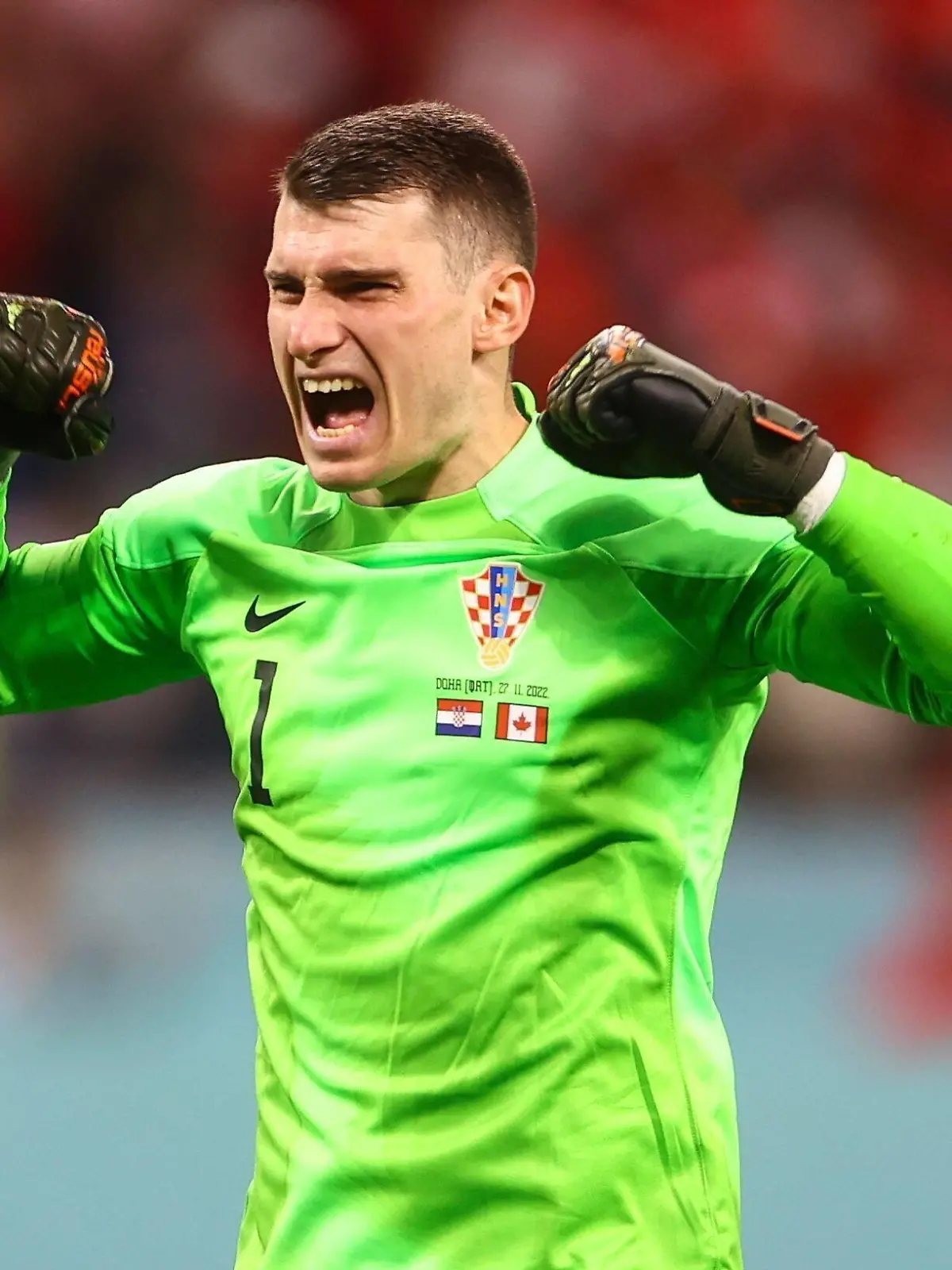  Mandatory Credit: Photo by Kieran McManus/Shutterstock 13634907dv Dominik Livakovic goalkeeper of Croatia celebrates Croatia v Canada, FIFA World Cup, WM, Weltmeisterschaft, Fussball 2022, Group F, Football, Khalifa International Stadium, Ar-Rayyan, Qatar - 27 Nov 2022 Editorial Use Only Croatia v Canada, FIFA World Cup 2022, Group F, Football, Khalifa International Stadium, Ar-Rayyan, Qatar - 27 Nov 2022 Editorial Use Only PUBLICATIONxINxGERxSUIxAUTxHUNxGRExMLTxCYPxROUxBULxUAExKSAxONLY Copyright: xKieranxMcManus/Shutterstockx 13634907dv