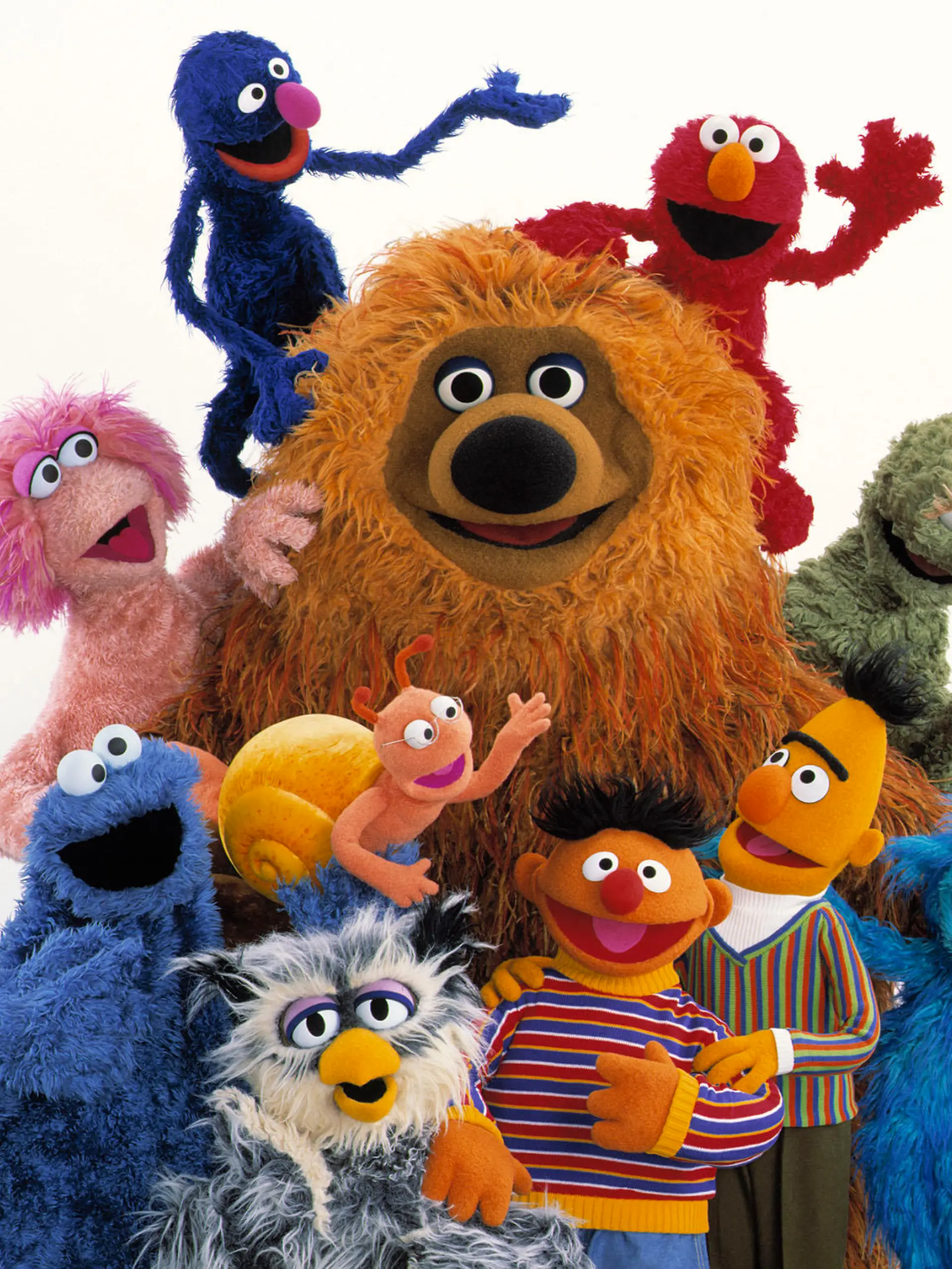 Bildwiederholung ohne Sperrfristvermerk - ARCHIV - Die Sesamstraßen-Puppen: Krümelmonster (unten, l-r), Finchen, Buh, Ernie, Bert, Feli Felu, sowie (oben, l-r) Tiffy, Grobi Samson, Elmo und Rumpel mit seinem Freund Gustav (undatiertes Handout). Die «Sesamstraßen»-Bewohner feiern am ihren 40. Geburtstag in Deutschland mit mehreren TV-Sendungen. Das Kinderformat, das 1969 in den USA Fernsehpremiere hatte, trat am 8. Januar 1973 im deutschen Fernsehen seinen Siegeszug an. Foto: NDR/Sesame Workshop (zu dpa 0771 vom 03.01.2013) (ACHTUNG: Verwendung nur für redaktionelle Zwecke im Zusammenhang mit der Berichterstattung über die genannte Sendung und bei Nennung der Quelle)  +++(c) dpa - Bildfunk+++