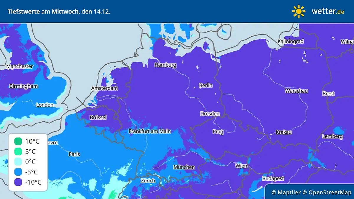 Tiefstwerte in der Nacht zum Mittwoch, 14.12.2022