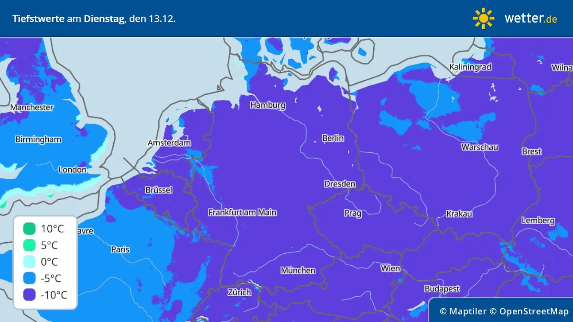 Tiefstwerte in der Nacht zum Dienstag, 13.12.2022