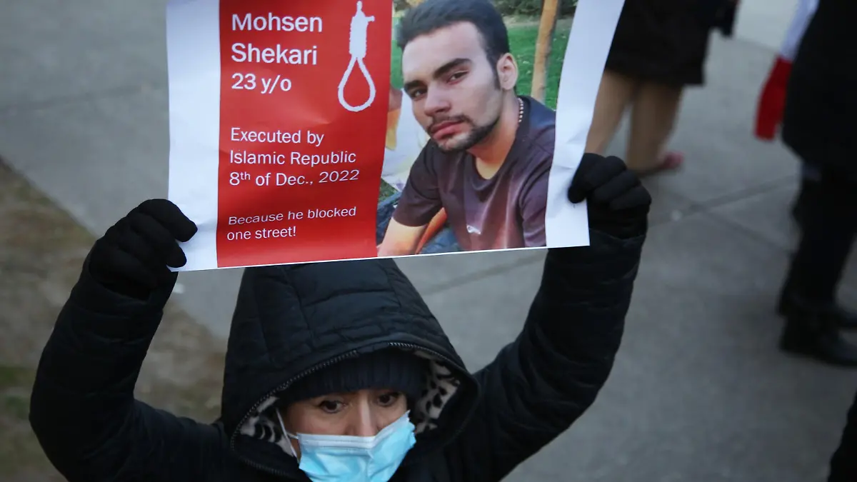 Iranian-Canadians and their supporters protested on the International Human Rights Day against the Iranian Islamic regime in Toronto, Canada on December 10, 2022. Protests against the Iranian Islamic regime have been growing all around the world since the death of Mahsa Amini, a 22-year-old Kurdish who was arrested and killed by Iran's morality police for 'improperly' wearing her hijab. This rally comes following the first execution carried out by Islamic Republic of Iran of an individual for taking part in the protests that have gripped the country in recent months. The man, Mohsen Shekari, was arrested on September 25th and sentenced to death for closing a street in Tehran and injuring a policeman with a knife. (Photo by Creative Touch Imaging Ltd./NurPhoto)