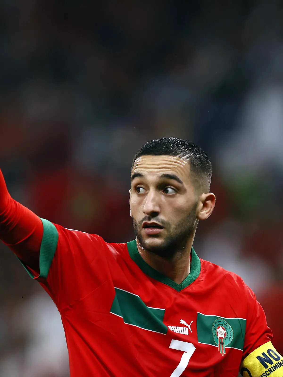 2022-12-10 19:28:14 DOHA - Hakim Ziyech aus Marokko während des Viertelfinalspiels der FIFA Fussball-Weltmeisterschaft Katar 2022 zwischen Marokko und Portugal im Al-Thumama-Stadion am 10. Dezember 2022 in Doha, Katar. ANP KOEN VAN WEEL