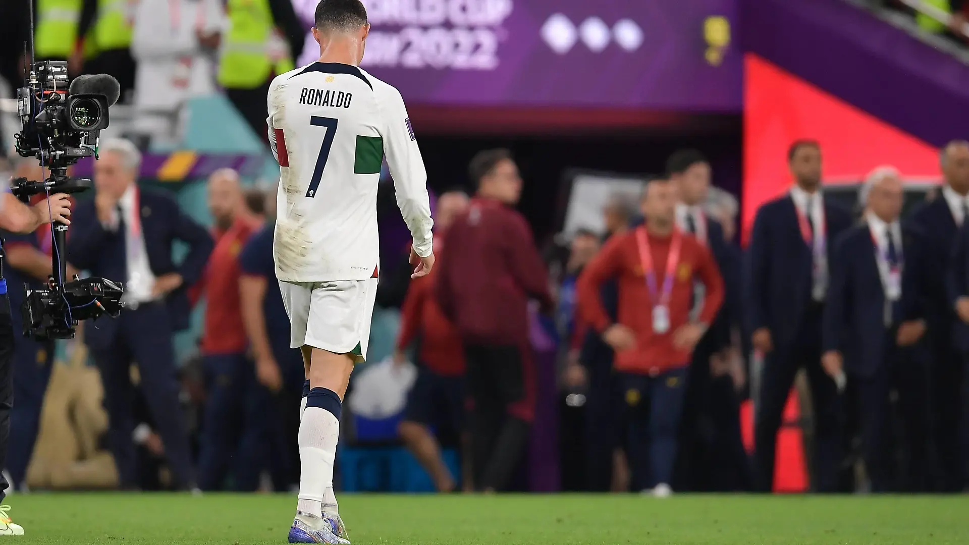 RECORD DATE NOT STATED FIFA World Cup, WM, Weltmeisterschaft, Fussball Qatar 2022 Morocco vs Portugal CF Cristiano Ronaldo of Portugal during the game Morocco vs Portugal, corresponding to the Quarterfinal of the FIFA World Cup Qatar 2022, at Al Thumama Stadium, Doha, on December 10, 2022. brbr Cristiano Ronaldo de Portugal durante el partido Marruecos vs Portugal, correspondiente a los cuartos de final de la Copa Mundial de la FIFA Catar 2022, en el Estadio Al Thumama, Doha, el 10 de Diciembre de 2022 DOHA DOHA QATAR PUBLICATIONxNOTxINxMEXxCHNxRUS Copyright: xAdrianxMaciasx 20221210_7755