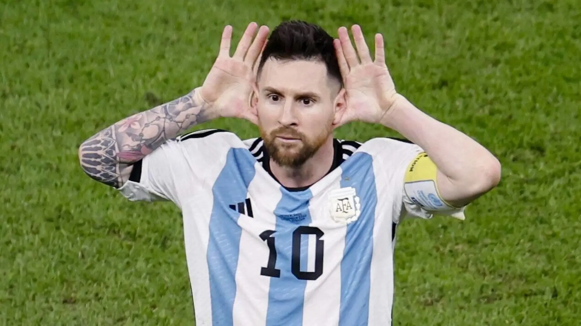 Football World Cup in Qatar Lionel Messi reacts after scoring Argentina s second goal from the penalty spot during the second half of a World Cup quarterfinal football match against the Netherlands at Lusail Stadium in Lusail, Qatar, on Dec. 9, 2022. PUBLICATIONxINxGERxSUIxAUTxHUNxONLY A14AA0001373522P 