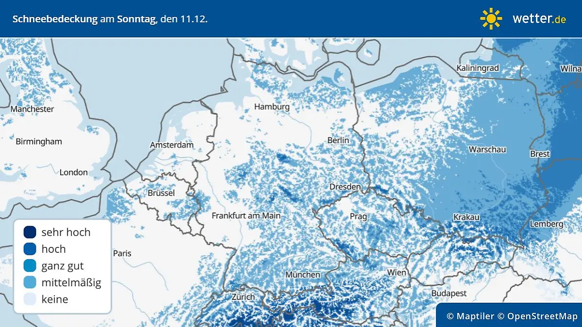 Prognose und Vorhersage Schneedecke in Deutschland am 11. Dezember 2022