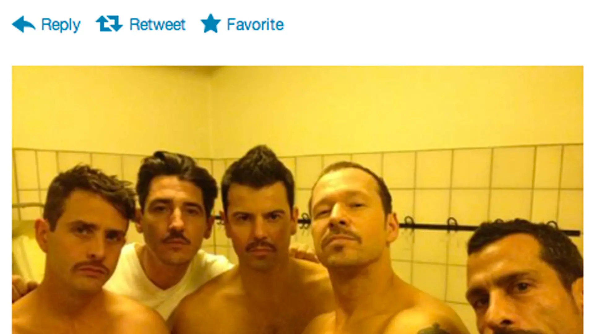 The New Kids on the Block boys have once again shown that they've still got the power to get the attention of their female fans. The boyband posted a shirtless picture of themselves as they showed off their newly-acquired facial hair. Lead singer Donnie Wahlberg, who shared the picture on Twitter, captioned the image: "After 3 months cultivating, countless insults, thousands of requests to shave the #stache."
