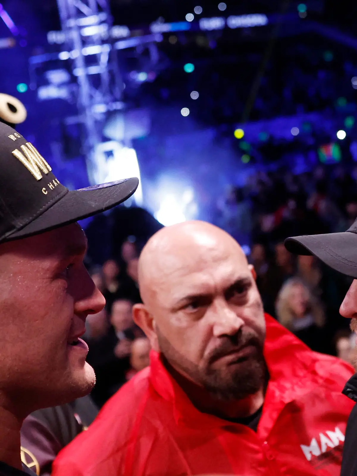 Boxing - WBC World Heavyweight Title - Tyson Fury v Derek Chisora - Tottenham Hotspur Stadium, London, Britain - December 3, 2022  Tyson Fury with Oleksandr Usyk after the fight Action Images via Reuters/Andrew Couldridge