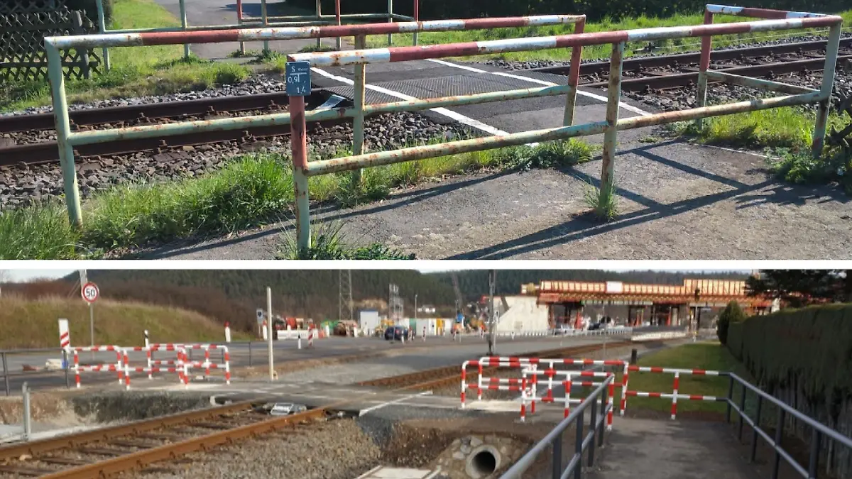 Bahnübergang Lahntal-Sarna alt und aktuell.