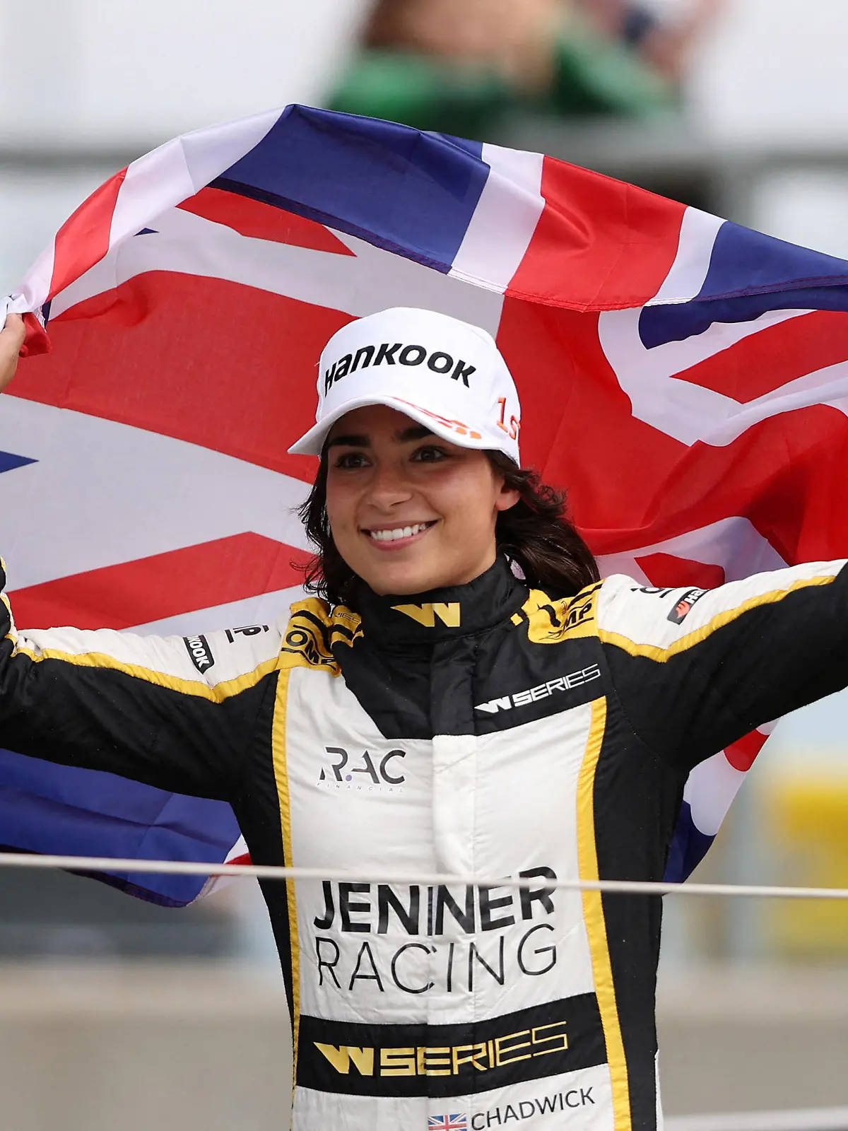 FILE PHOTO: Formula One F1 - British Grand Prix - Silverstone Circuit, Silverstone, Britain - July 2, 2022 Jenner Racing's Jamie Chadwick celebrates after winning the W Series race REUTERS/Molly Darlington/File Photo