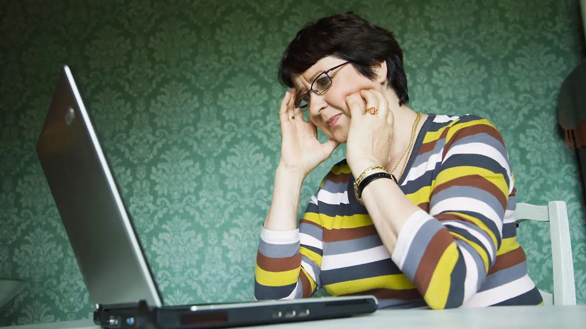 Middle-aged woman with laptop computer./ MODEL RELEASED. Photo: TUOMAS MARTTILA +++(c) dpa - Report+++