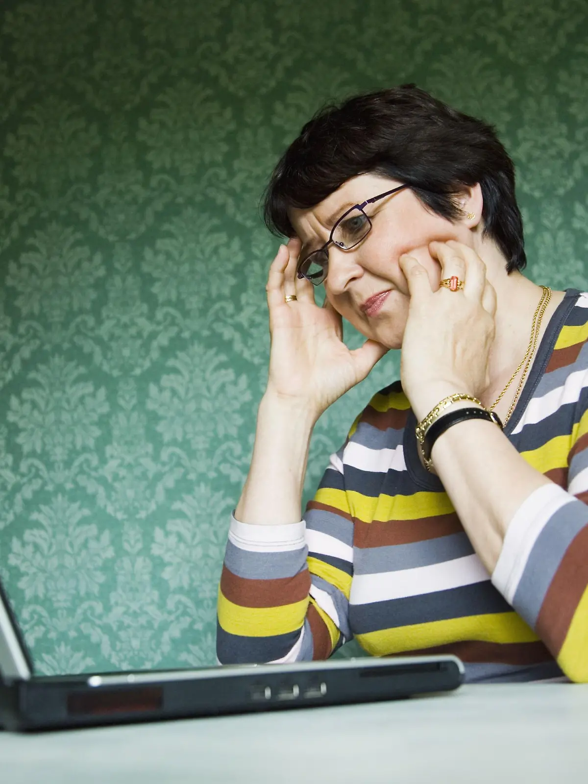 Middle-aged woman with laptop computer./ MODEL RELEASED. Photo: TUOMAS MARTTILA +++(c) dpa - Report+++