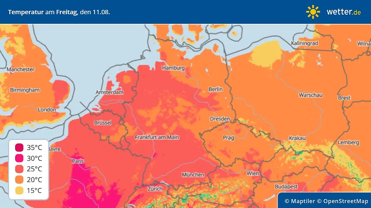 Höchsttemperaturen am Freitag in Deutschland
