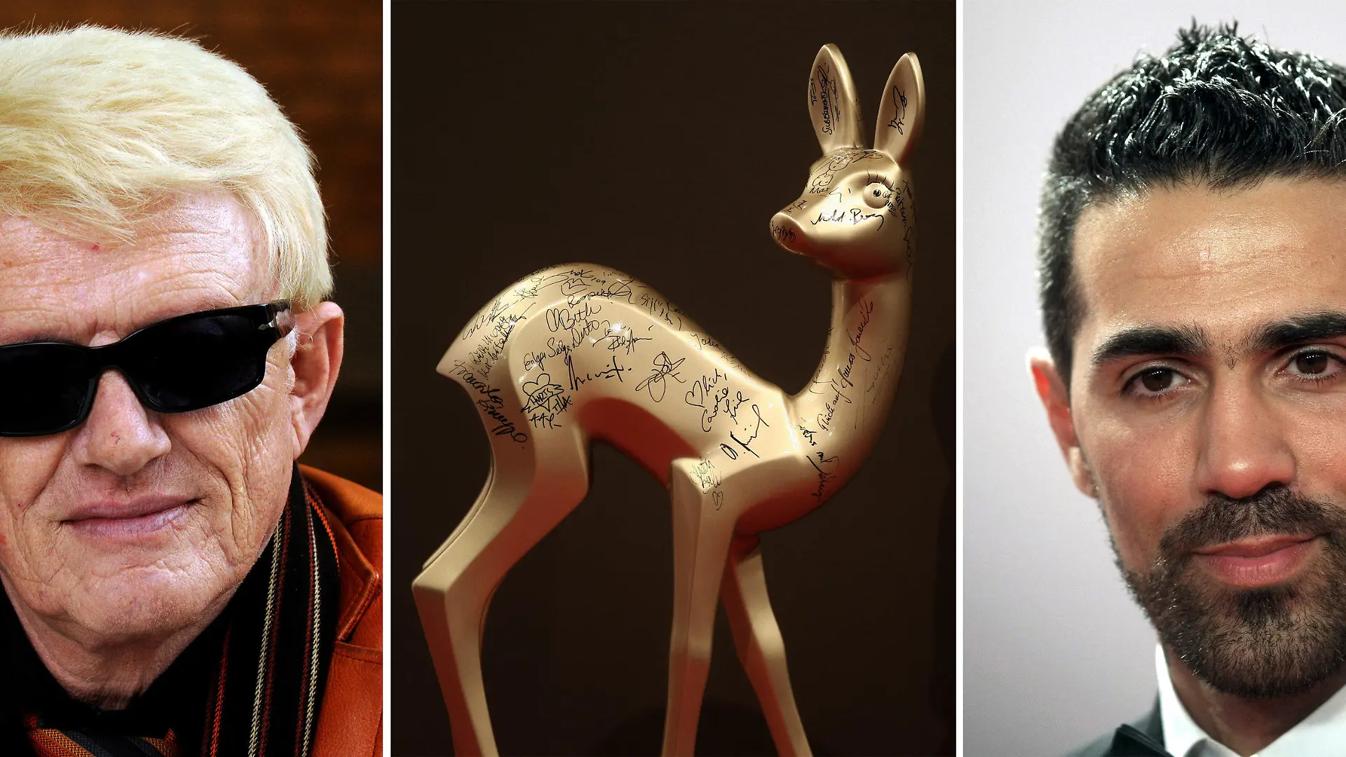 ARCHIV - Volkssänger Heino (l) gibt nach der umstrittenen Bambi-Verleihung an Rapper Bushido (r) seine Auszeichnung zurück. Heino
sagte der «Bild»-Zeitung (Samstag): «Ich bin zutiefst empört, dass man einem gewalttätigen Kriminellen wie Bushido den "Bambi" verleiht.
Mit diesem Mann möchte ich nicht auf eine Stufe gestellt werden. Deshalb schicke ich meinen "Bambi" dankend an den Burda-Verlag
zurück.» Foto: dpa (zu dpa-Meldung vom 12.11.2011) +++(c) dpa - Bildfunk+++