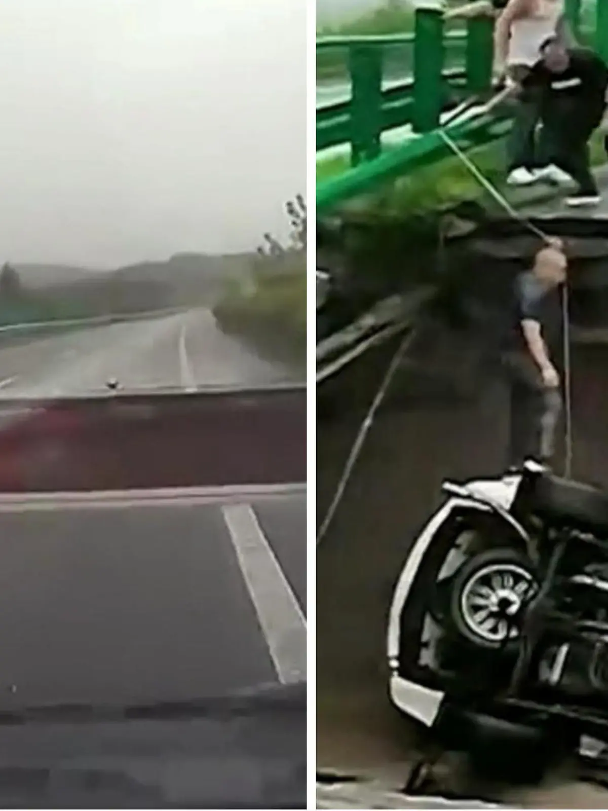 In China ist eine Brücke eingestürzt, Autos haben dies übersehen und sind in den Fluten gelandet. Den Schockmoment sehen Sie im Video.