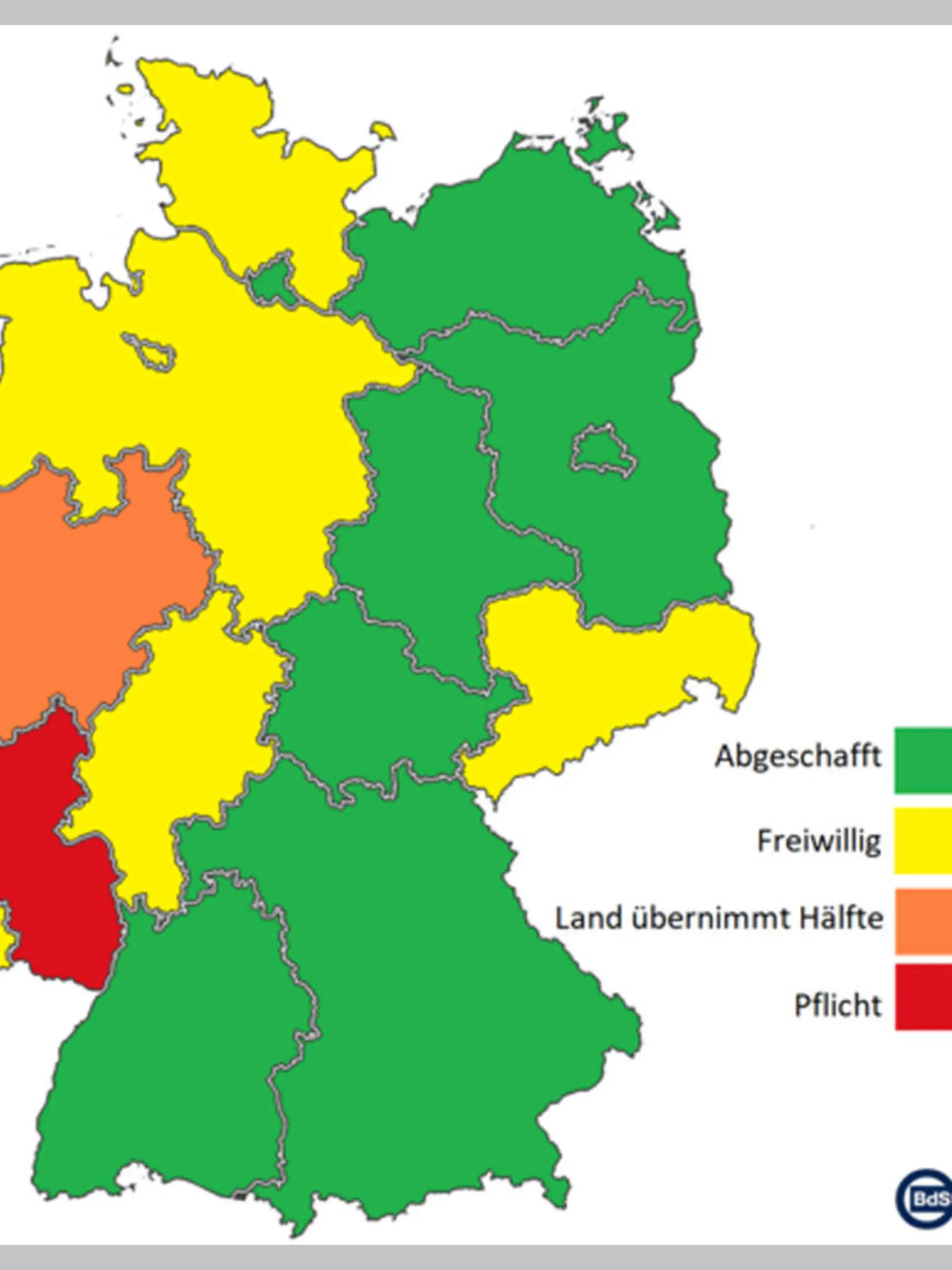 Straßenausbaubeiträge in Deutschland (Stand: 2021). In Nordrhein-Westfalen ist die Abschaffung inzwischen beschlossen.