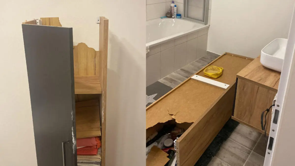 Der obere Bereich des Schrankes wurde regelrecht gesprengt.