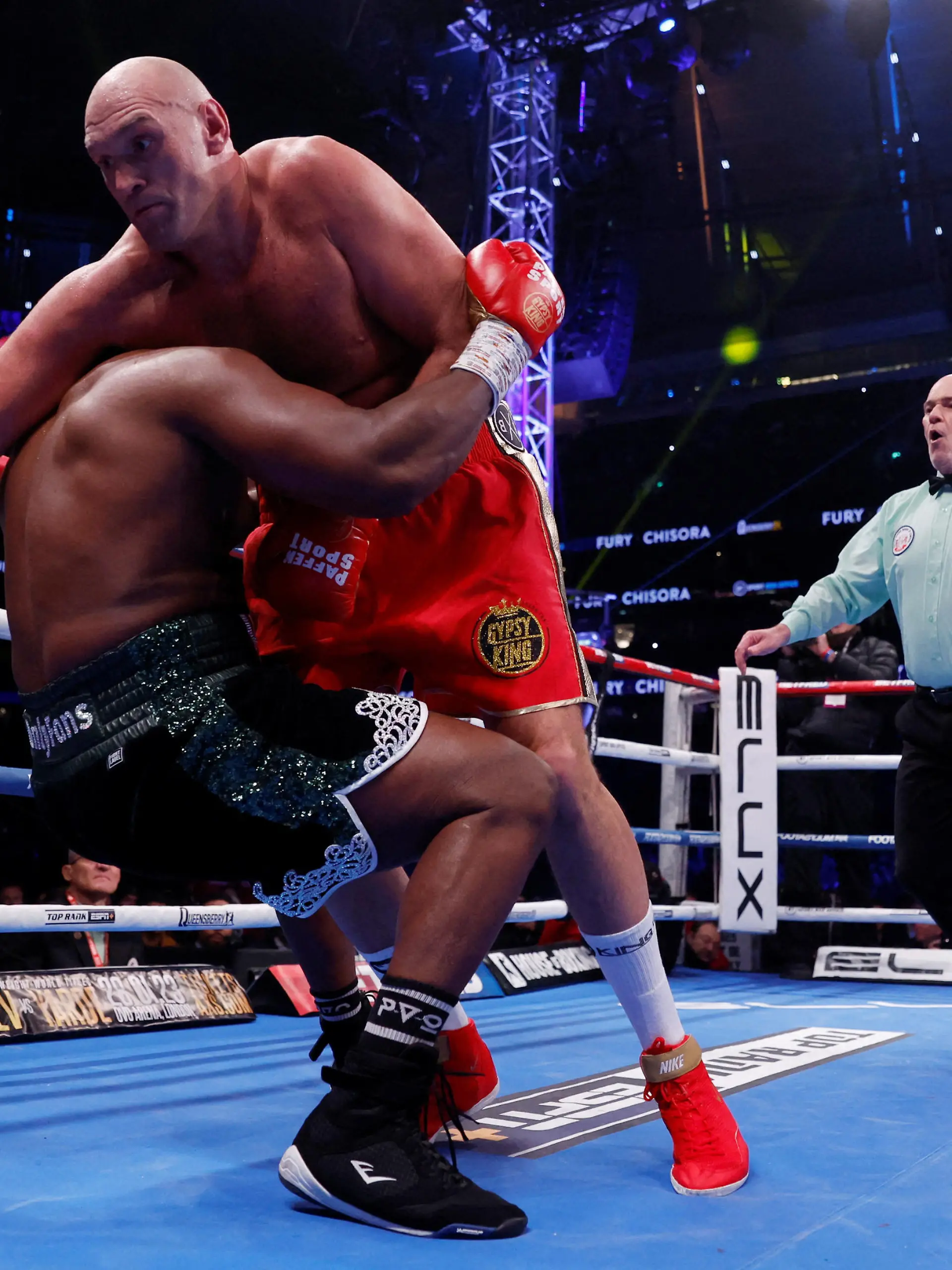Boxing - WBC World Heavyweight Title - Tyson Fury v Derek Chisora - Tottenham Hotspur Stadium, London, Britain - December 3, 2022  Tyson Fury in action against Derek Chisora Action Images via Reuters/Andrew Couldridge     TPX IMAGES OF THE DAY