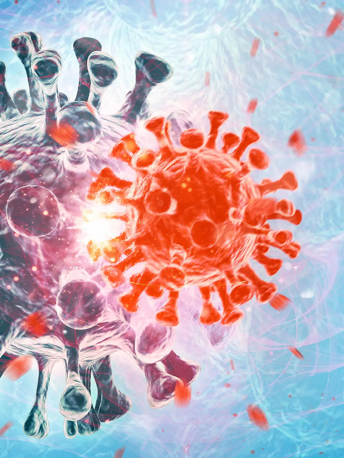 05 April 2022: Mutation of corona virus or influenza virus microbe of a new mutation variant - coronavirus Covid-19 mutant, gene modification of a pathogen 3D-ILLUSTRATION *** Mutation von Corona Virus oder Influenza Virus Mikrobe einer neuen Mutations Variante - Coronavirus Covid-19 Mutante, Genveränderung eines Krankheitserregers 3D-ILLUSTRATION 