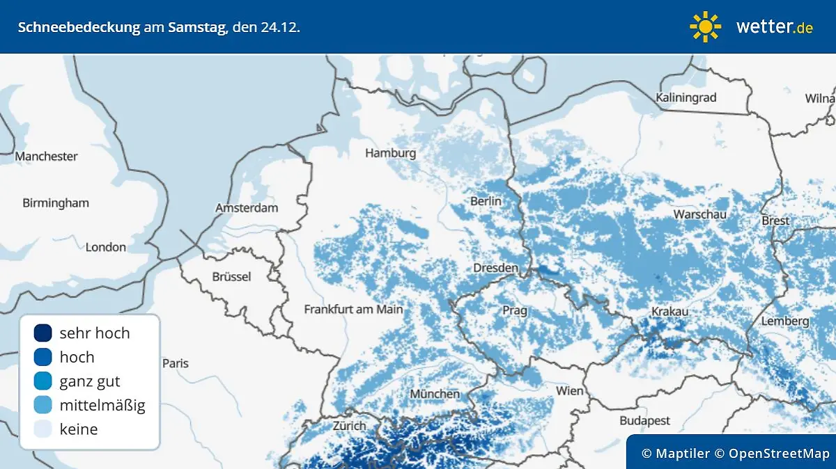 Die Grafík zeigt die Schneebedeckung an Heiligabend, 24.12.2022