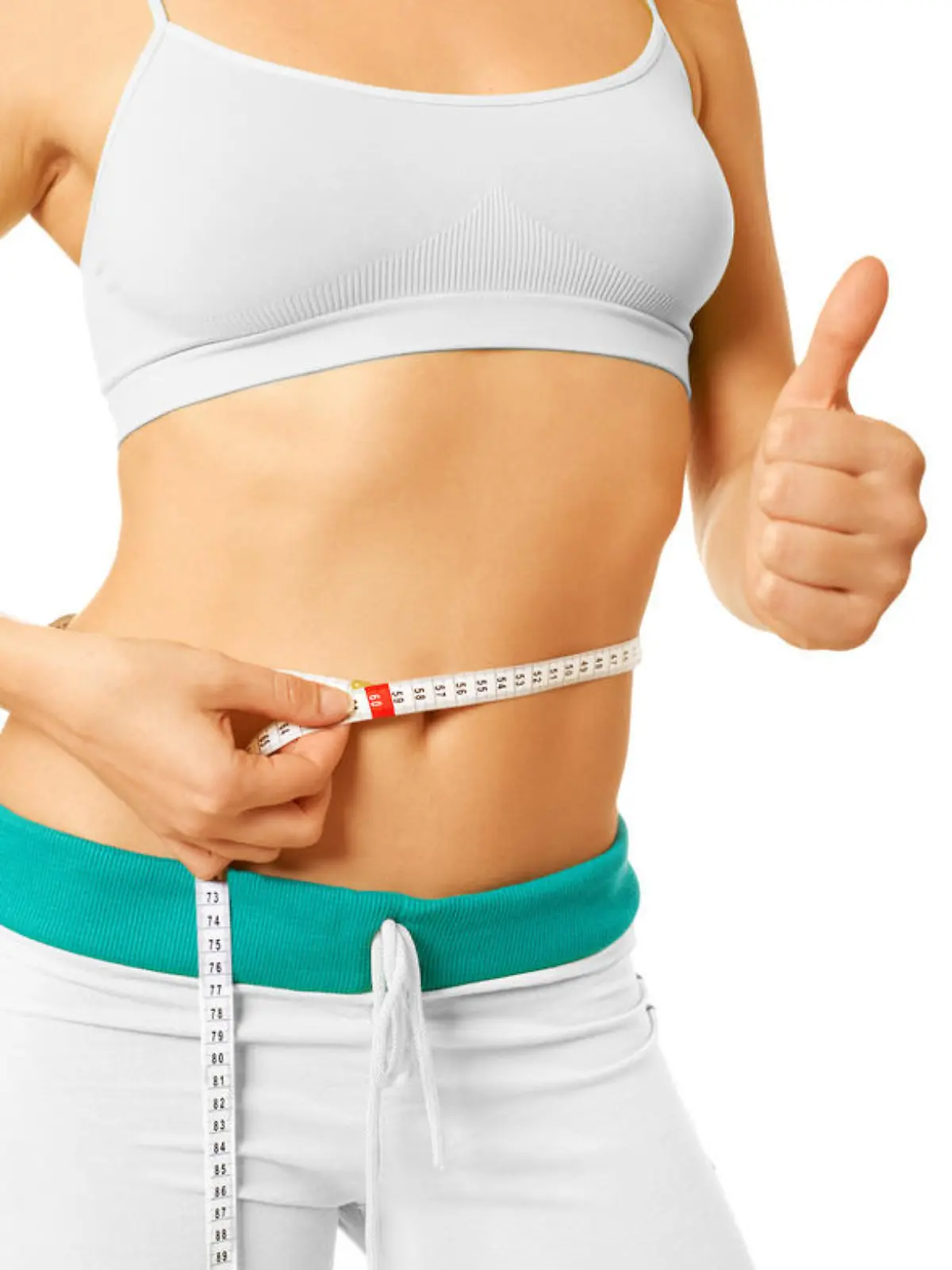 girl measures  waist and it is pleased her