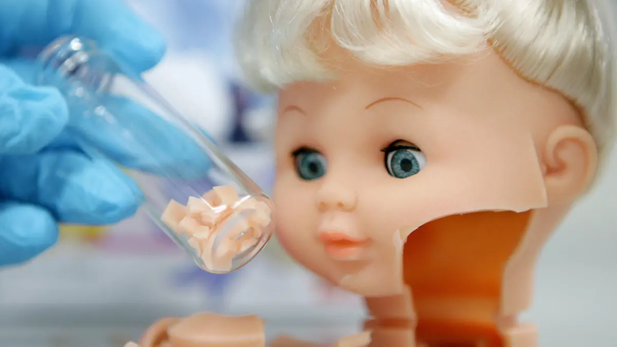 ARCHIV - Eine zerschnittene Puppe aus China liegt in einem Labor beim TÜV Rheinland in Köln auf einem Tisch (Archivfoto vom 17.08.2007). Kinderspielzeug in der EU wird nach dem Willen des EU-Parlaments in Zukunft noch sicherer. Künftig sollen bei der Herstellung von Spielzeug - egal ob Teddybären, Autos oder Puppen - Stoffe verboten werden, die im Verdacht stehen, Krebs zu erregen, oder das Erbgut zu schädigen. Auch allergieauslösende Duftstoffe, Schwermetalle und gefährliche Chemikalien sollen tabu sein. Die Abgeordneten verabschiedeten am Donnerstag 18.12.2008 in Straßburg eine entsprechende Überarbeitung der 20 Jahre alten EU- Spielzeugrichtlinie. Foto: Rolf Vennenbernd dpa +++(c) dpa - Bildfunk+++