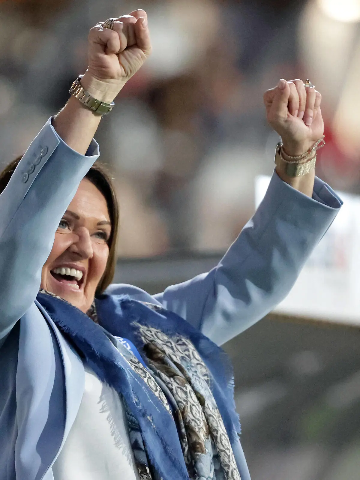 SOCCER - BL, LASK vs Hartberg PASCHING,AUSTRIA,08.OCT.22 - SOCCER - ADMIRAL Bundesliga, Linzer ASK vs TSV Hartberg. Image shows the rejoicing of president Brigitte Annerl Hartberg. PUBLICATIONxNOTxINxAUTxSUIxSWE GEPAxpictures/xWalterxLuger 