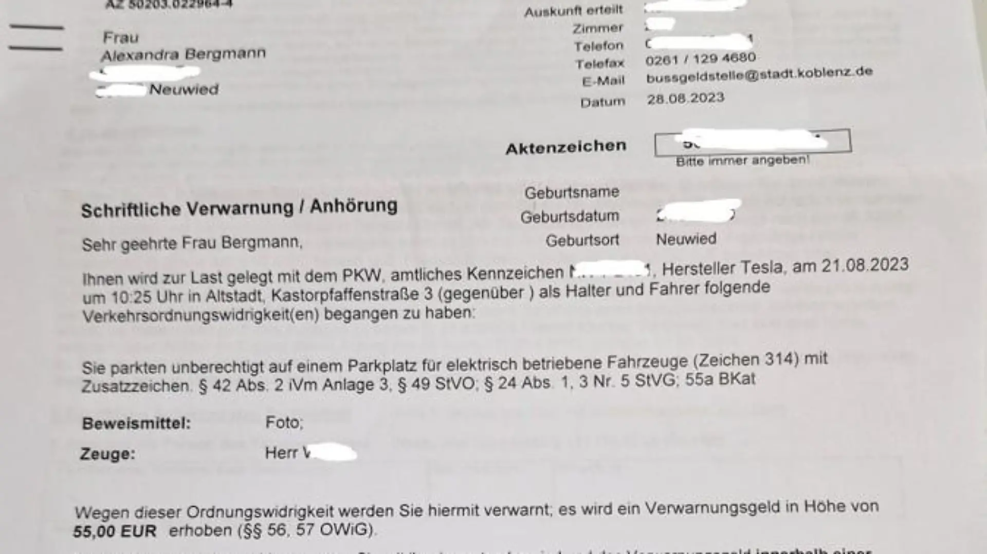 Knöllchen der Stadt Koblenz