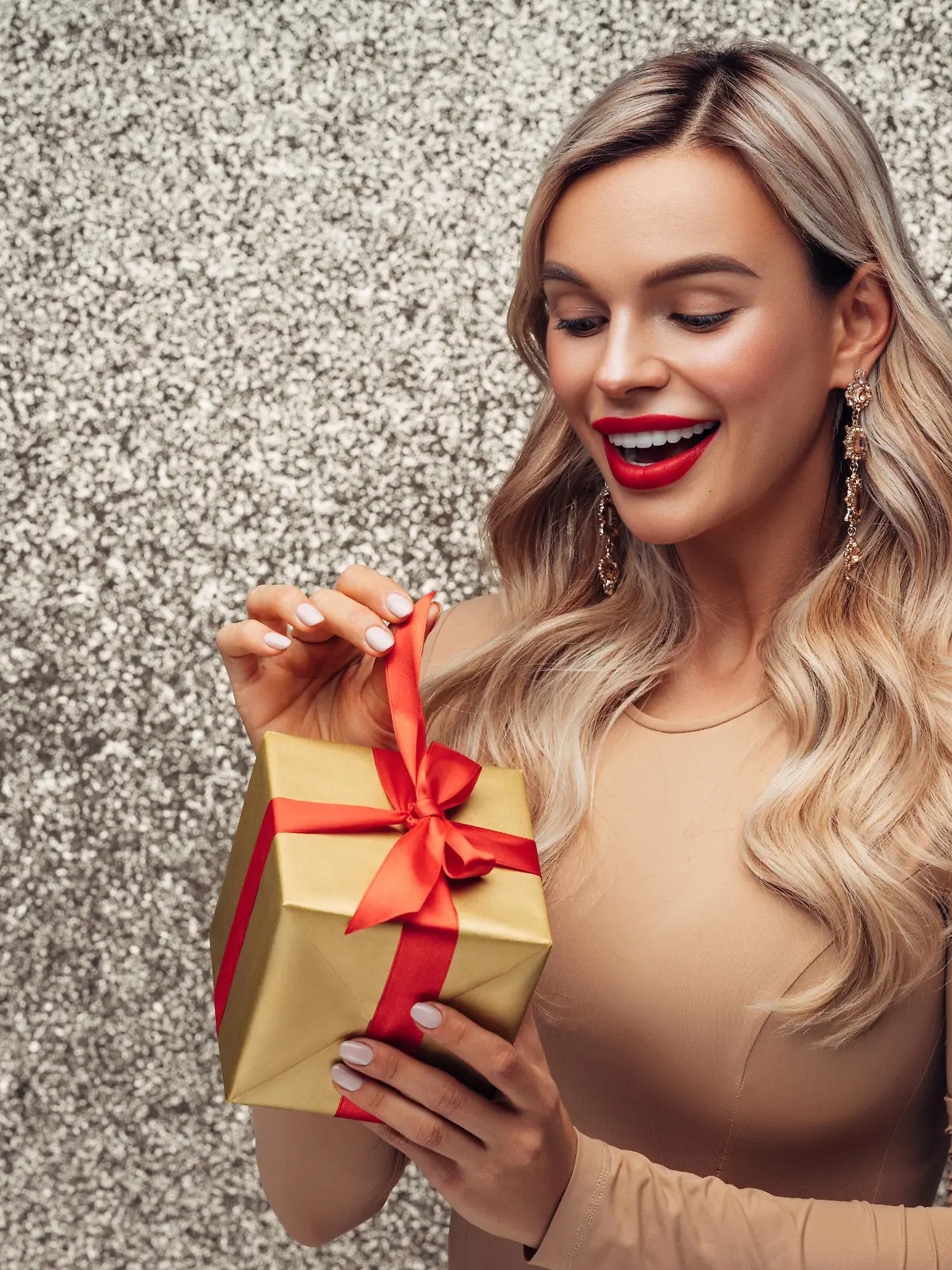 Beautiful woman with present