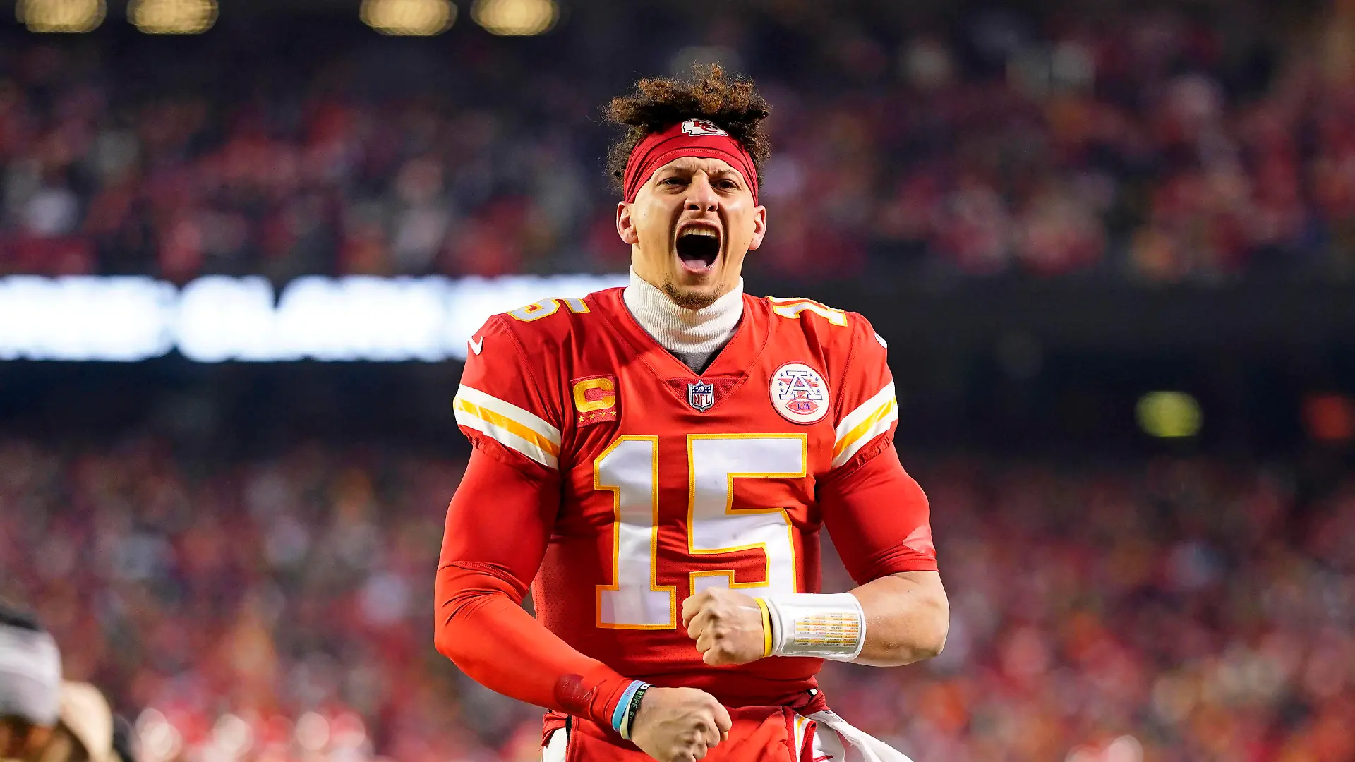 Sport Bilder des Tages NFL, American Football Herren, USA AFC Championship-Cincinnati Bengals at Kansas City Chiefs Jan 29, 2023 Kansas City, Missouri, USA Kansas City Chiefs quarterback Patrick Mahomes 15 reacts before the AFC Championship game between the Kansas City Chiefs and the Cincinnati Bengals at GEHA Field at Arrowhead Stadium. Kansas City GEHA Field at Arrowhead Stadium Missouri USA, EDITORIAL USE ONLY PUBLICATIONxINxGERxSUIxAUTxONLY Copyright: xJayxBiggerstaffx 20230129_jcd_ba4_0132