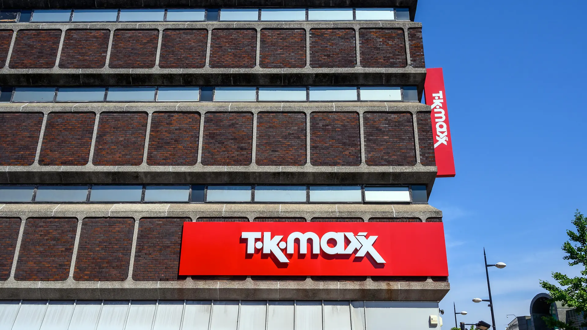Bromley (Greater London), Kent, UK. TK Maxx store in Bromley High Street and Ringers Road showing the TK Maxx logo. Just the building and TK Maxx sign