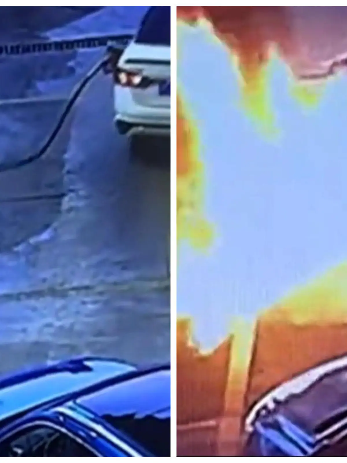 Da hat er etwas völlig vergessen: dieser Autofahrer fährt nach em Tanken einfachlos- ohne jedoch die Zapfpistole zu entfernen. Die Tanksäule kippt und steht sofort in Flammen!